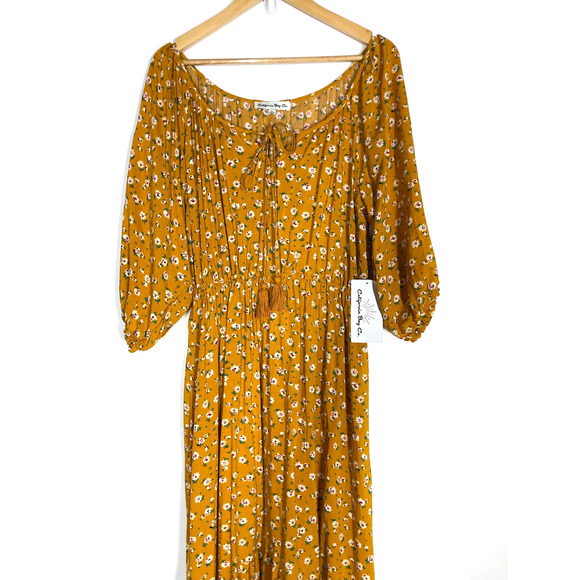 California Bay Co Floral Dress Hi Lo Hem Midi Yellow NWT Sz XL - Picture 4 of 9